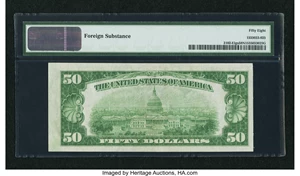 image for: Fr. 2102-E $50 1934 Light Green Seal Federal Reserve Note. PMG Choice About Unc 58 Net....