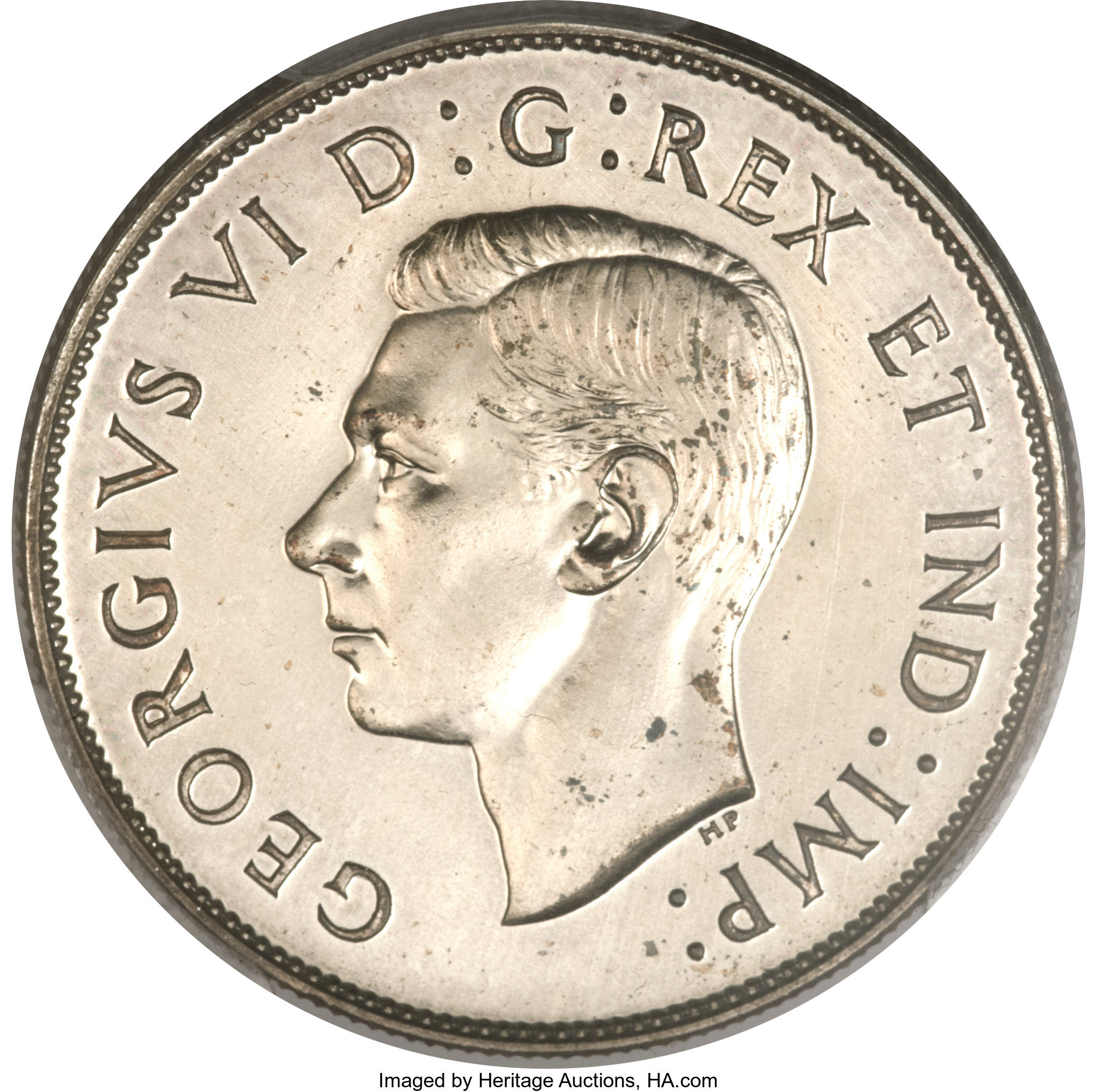 image for: George VI Specimen "Curved 7 - Maple Leaf" 50 Cents 1947 SP63 PCGS