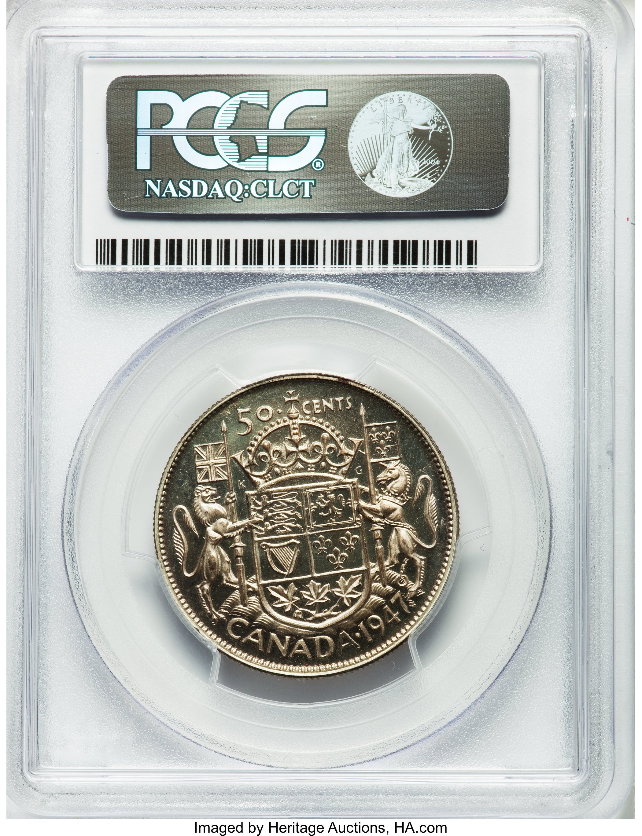 image for: George VI Specimen "Curved 7 - Maple Leaf" 50 Cents 1947 SP63 PCGS