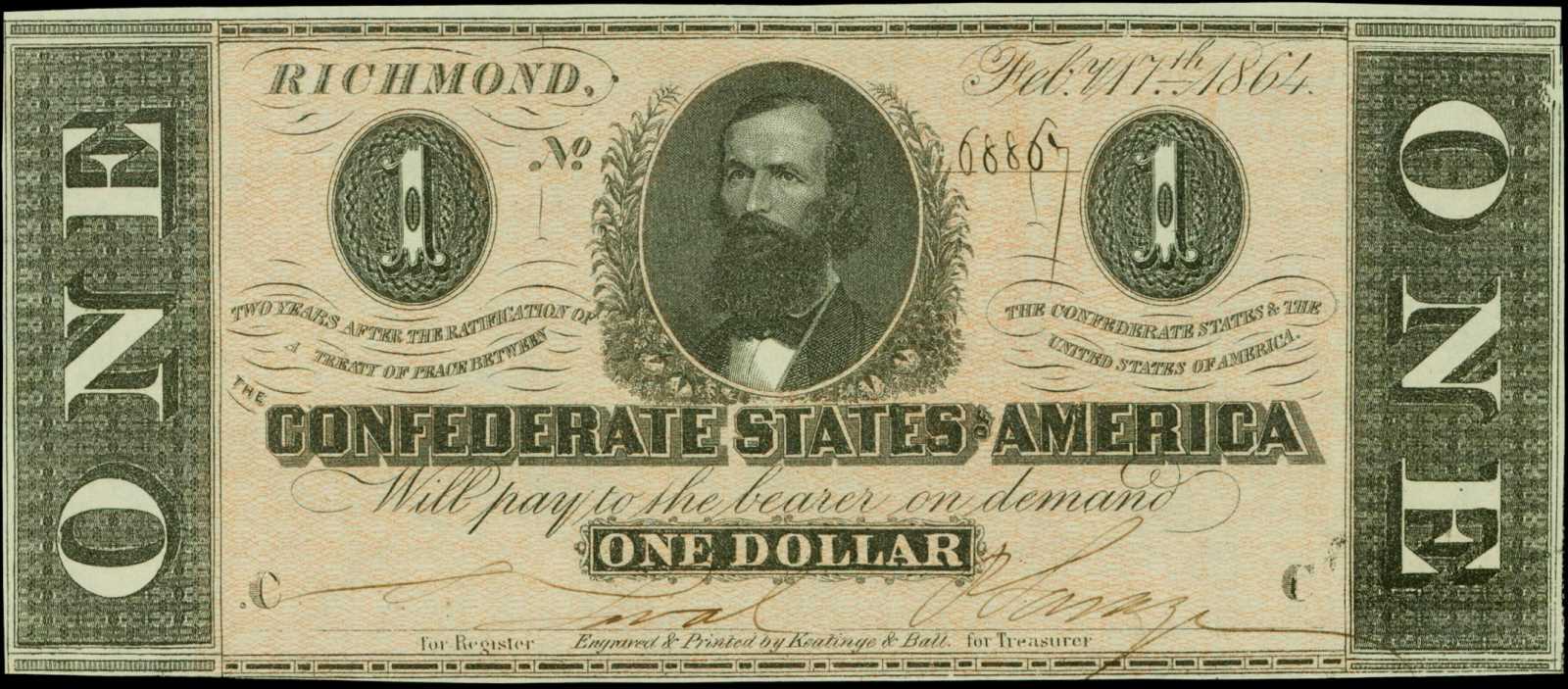 image for: T-71. Confederate Currency. 1864 $2 PMG Gem Uncirculated 65 EPQ.