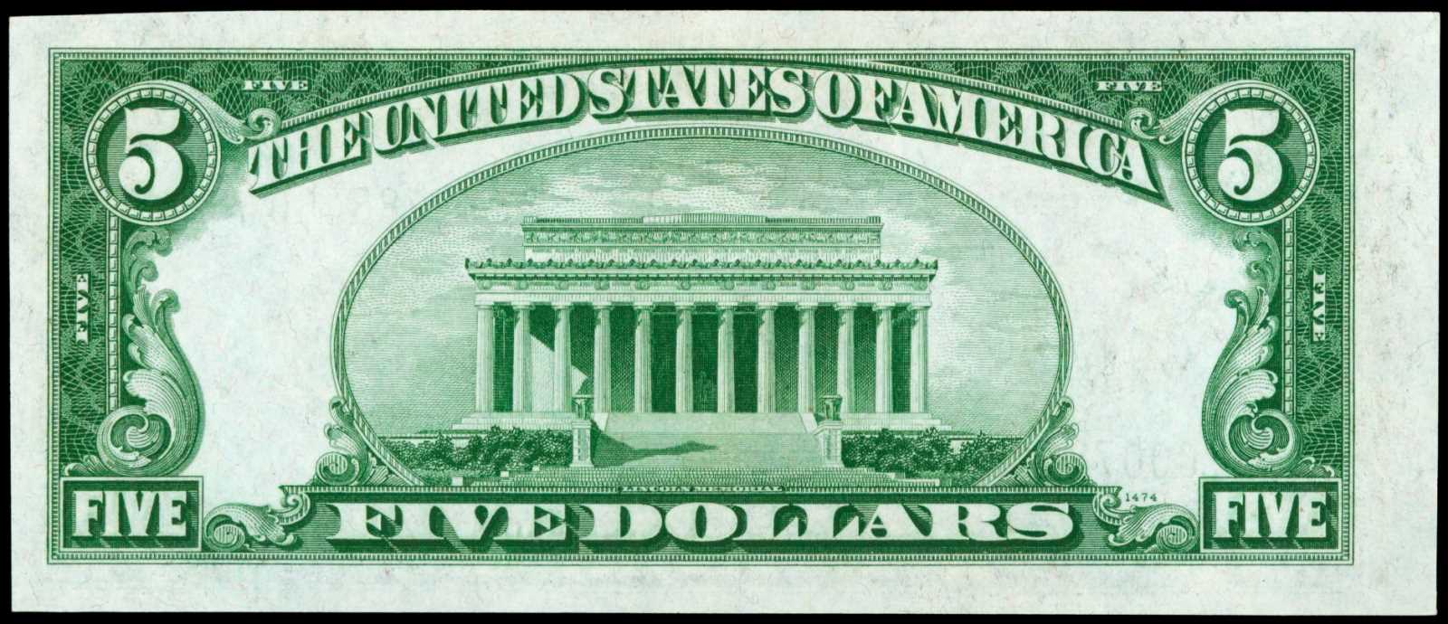 image for: Fr. 1957-C*. 1394A $5 Federal Reserve Star Note. Philadelphia. Choice About Uncirculated.