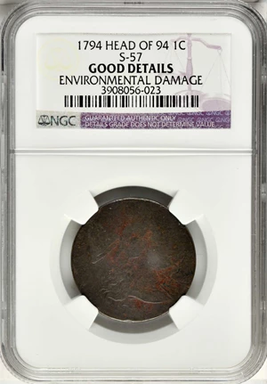 image for: 1794 Liberty Cap Cent. S-57. Rarity-1. Head of 1794. Good Details--Environmental Damage (NGC).