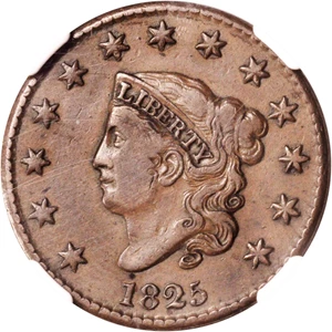 image for: 1825 Matron Head Cent. N-6. Rarity-3. VF-30 BN (NGC).