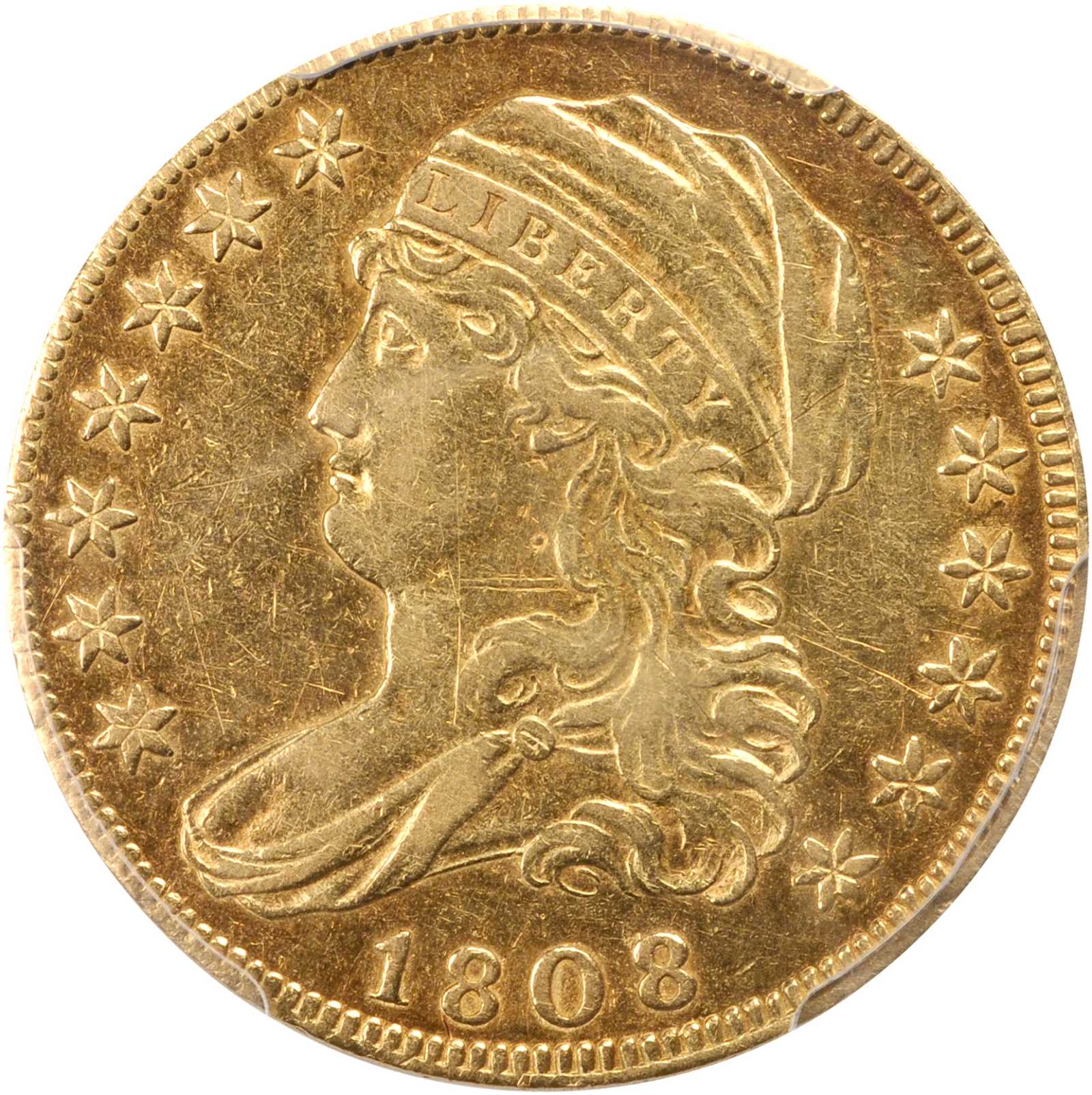 image for: 1808/7 Capped Bust Left Half Eagle. BD-2. Rarity-4+. EF-45 (PCGS).
