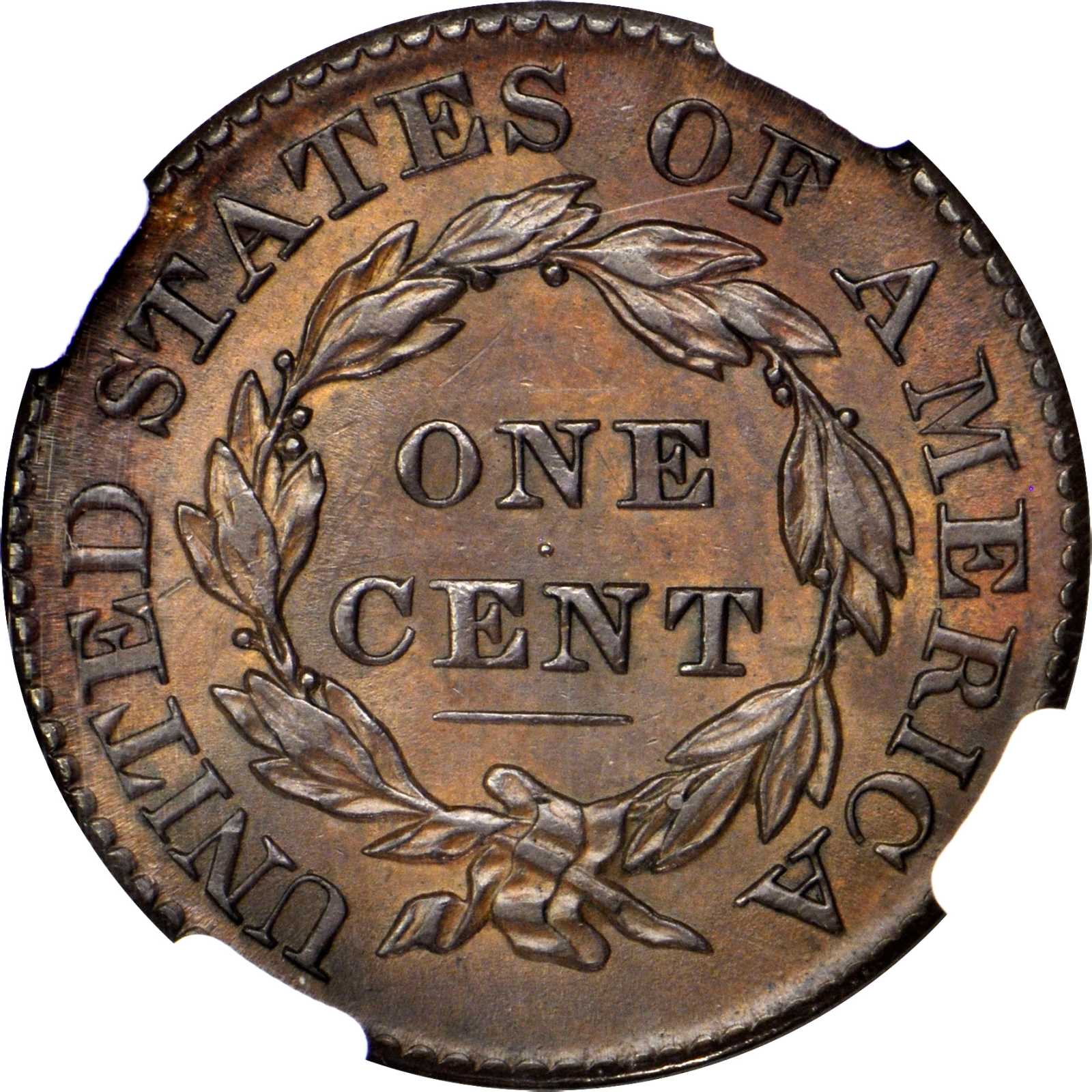 image for: 1828 Matron Head Cent. N-10. Rarity-1. Small Wide Date. AU-58 BN (NGC).