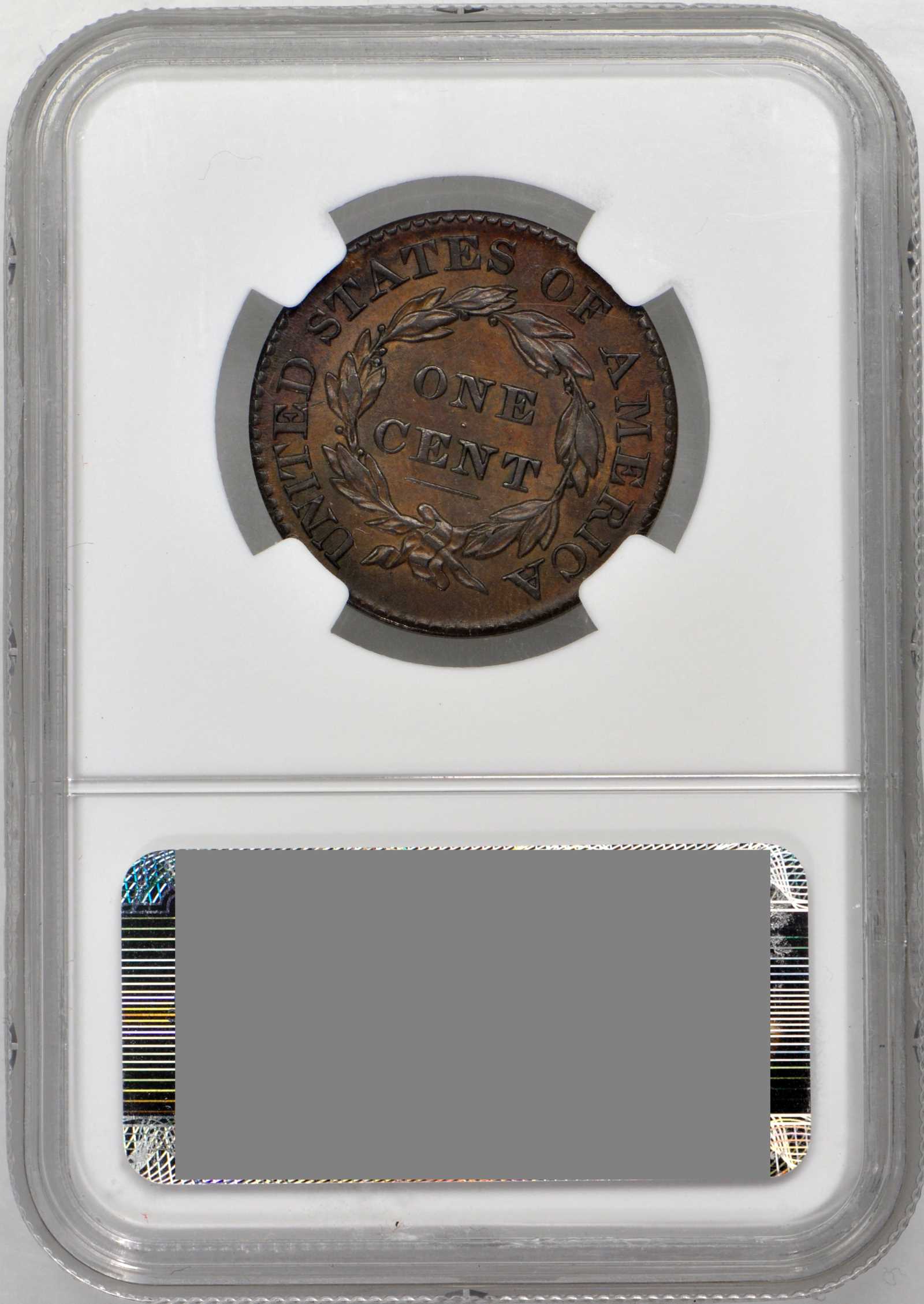 image for: 1828 Matron Head Cent. N-10. Rarity-1. Small Wide Date. AU-58 BN (NGC).