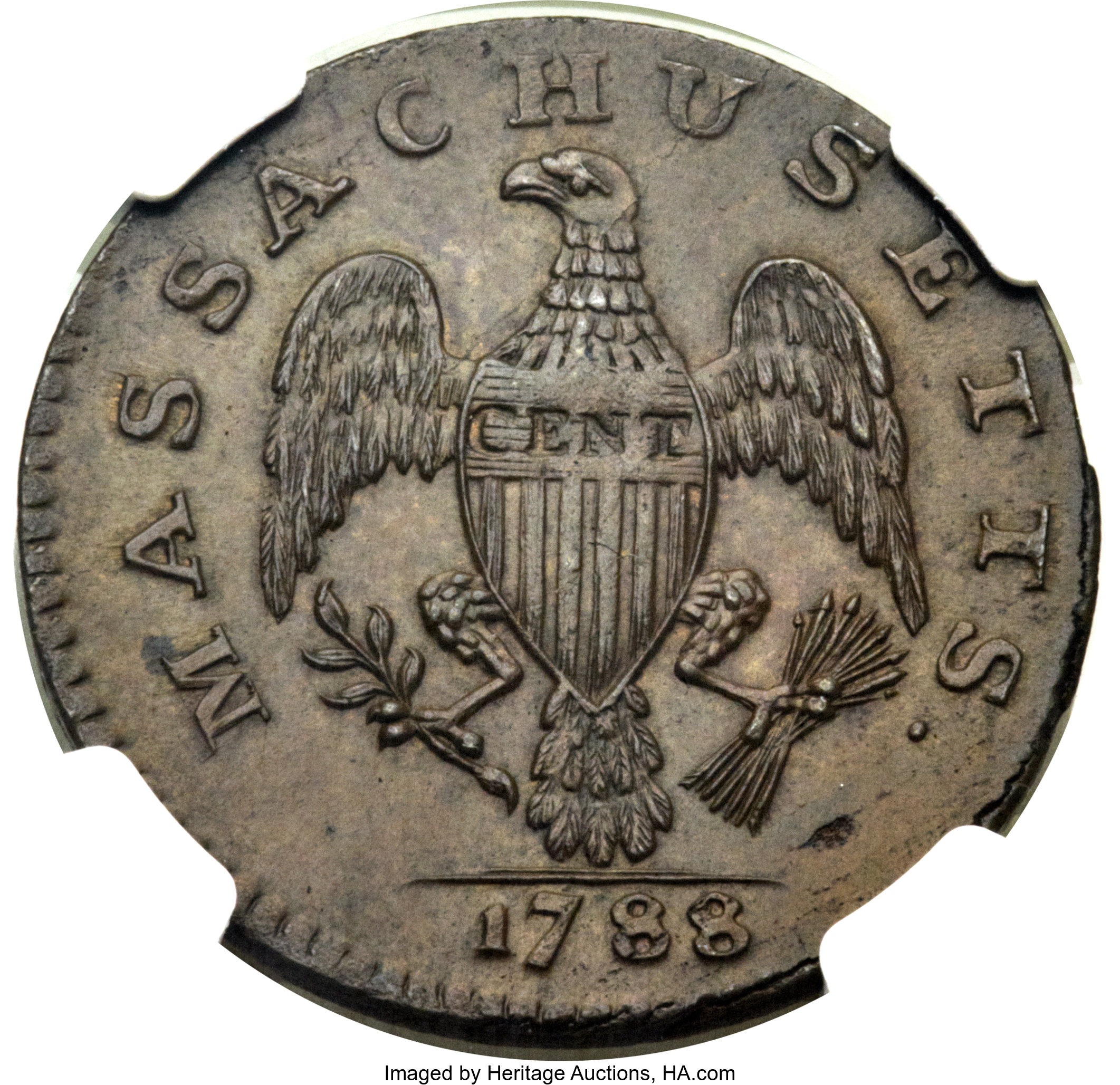 1788 Cent Massachusetts, With Period MS BN MS63 BN thumbnail 9