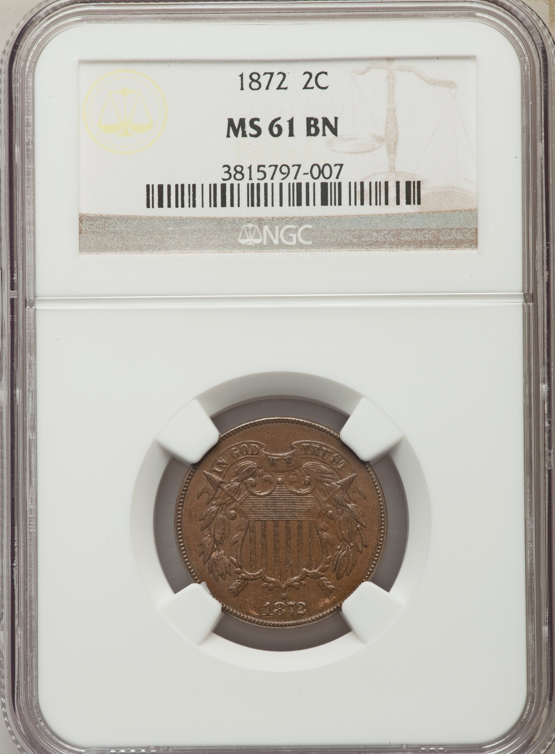 1872 2C MS61 Brown NGC. ...
