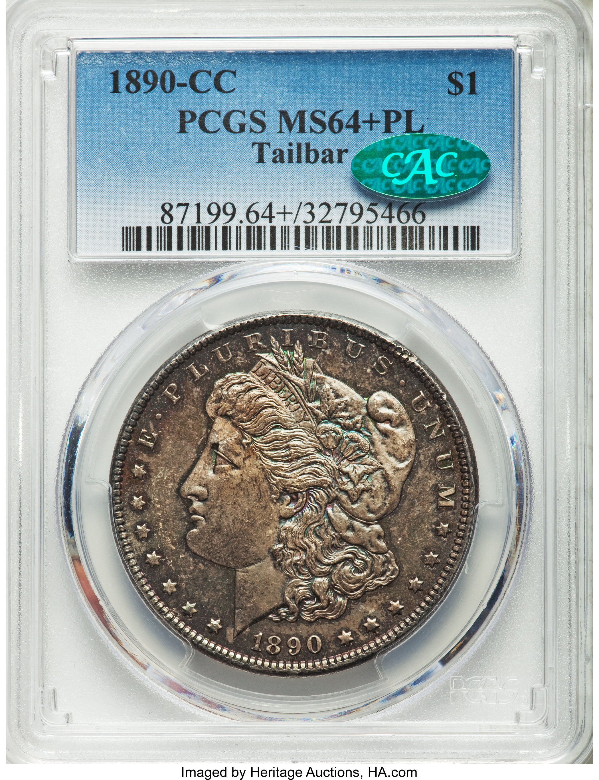 image for: 1890-CC $1 Tail Bar, VAM-4, MS64+ Prooflike PCGS. CAC....