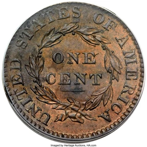 image for: 1822 1C N-1, R.3, MS63 Brown PCGS. Our EAC Grade AU50....