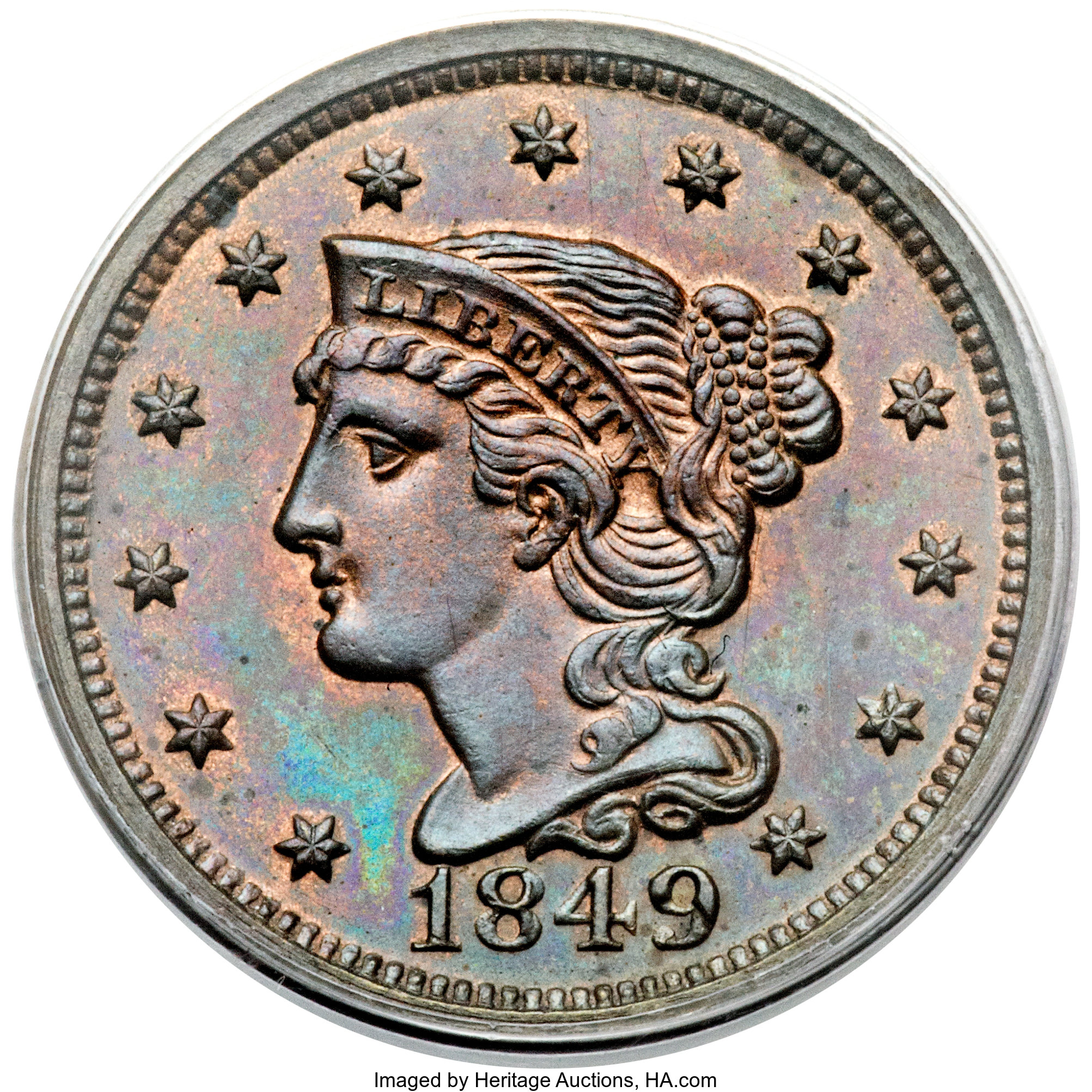 image for: 1849 1C PR62 Red and Brown PCGS. CAC. N-18, R.6. Our EAC Grade PR62....