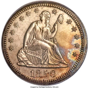 image for: 1850 25C PR62 PCGS. Briggs 3-C....