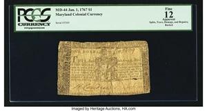 image for: Maryland January 1, 1767 $1 PCGS Apparent Fine 12....