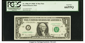 image for: Fr. 1906-J* $1 1969C Federal Reserve Star Note. PCGS Gem New 66PPQ....