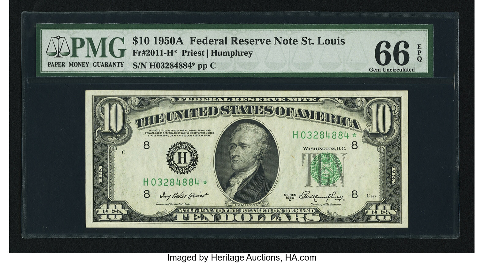 image for: Fr. 2011-H* $10 1950A Federal Reserve Note. PMG Gem Uncirculated 66 EPQ....