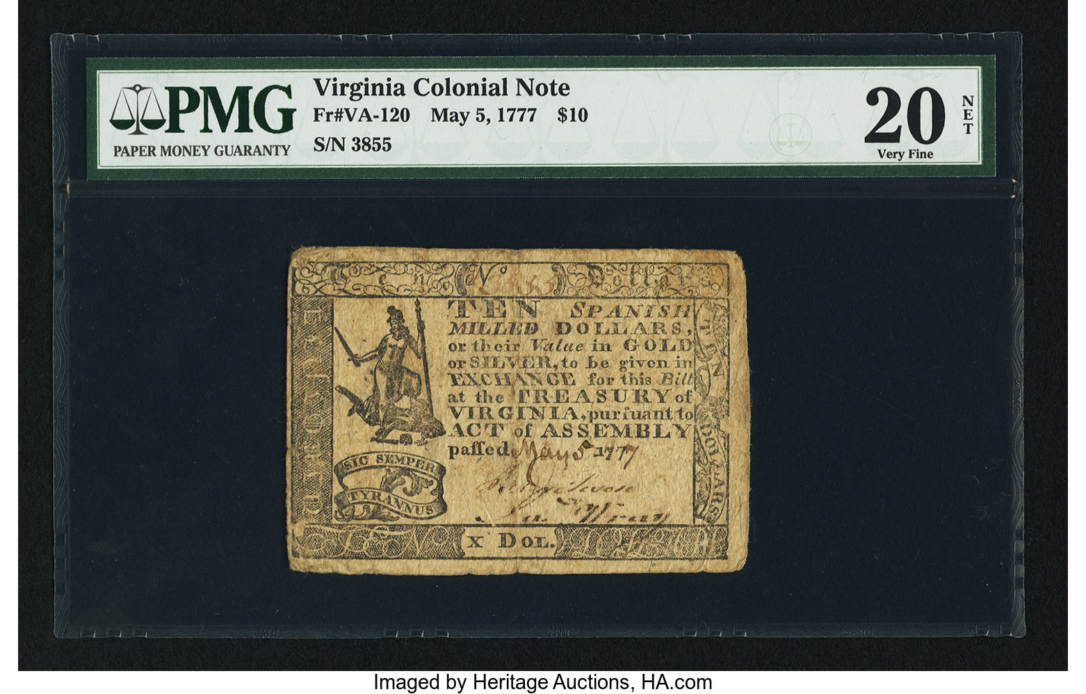 image for: Virginia May 5, 1777 $10 PMG Very Fine 20 Net....