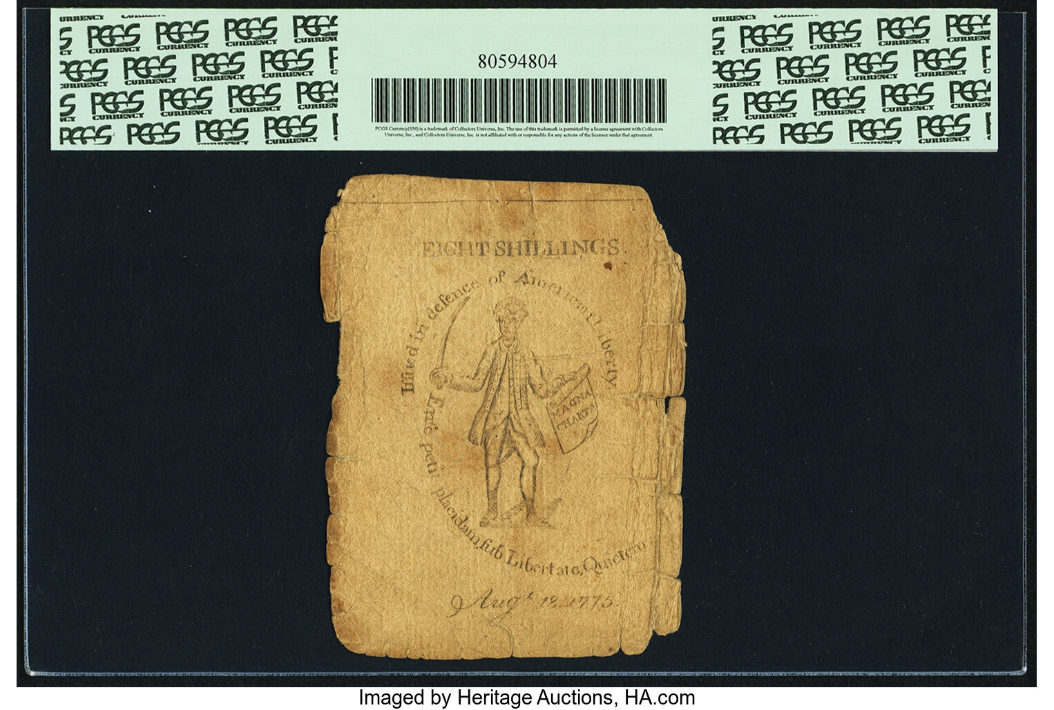 image for: Massachusetts Bay August 18, 1775 8 Shillings Fr. MA-165. PCGS Fine 15 Apparent....