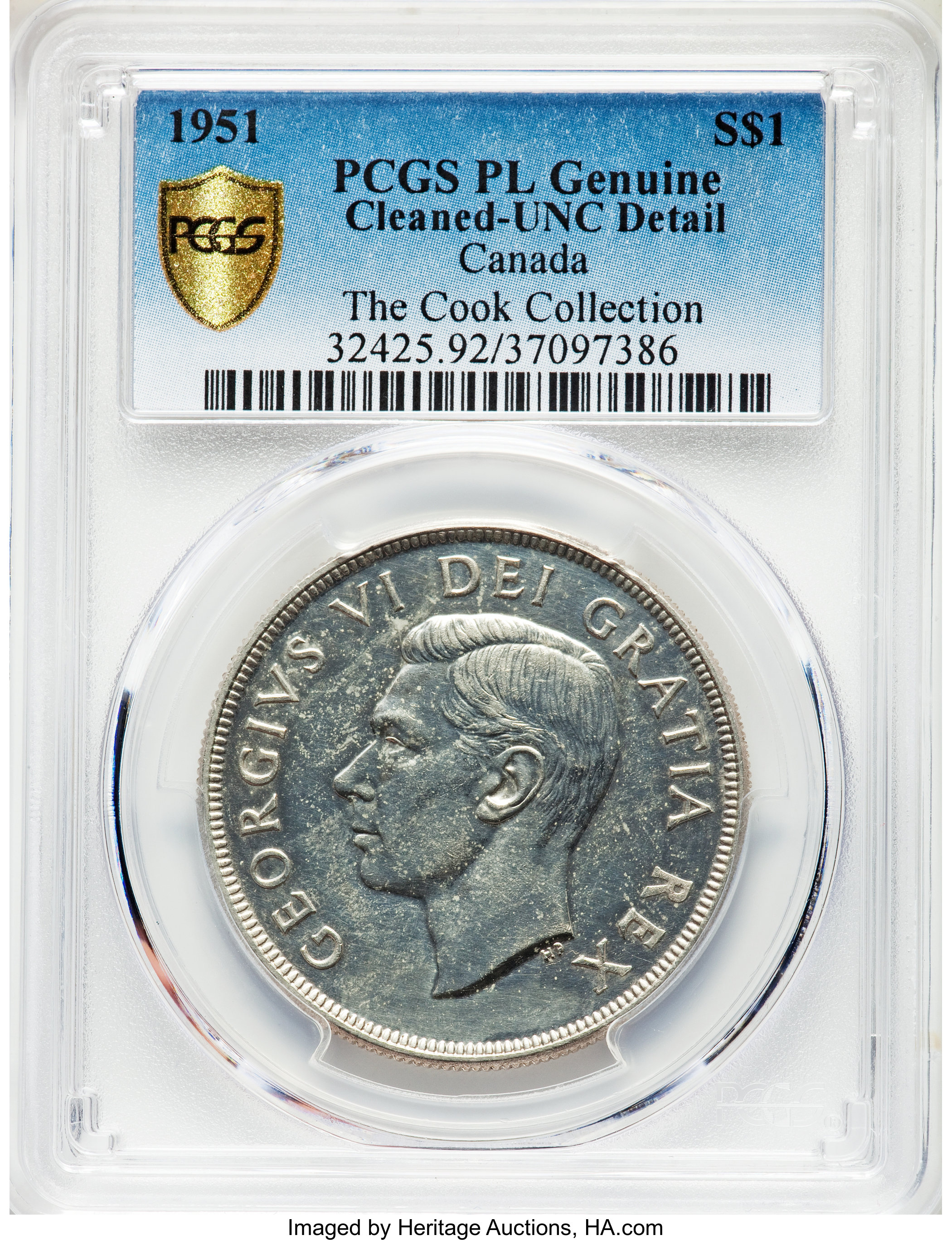 image for: George VI Prooflike Dollar 1951 UNC Details (Cleaning) PCGS