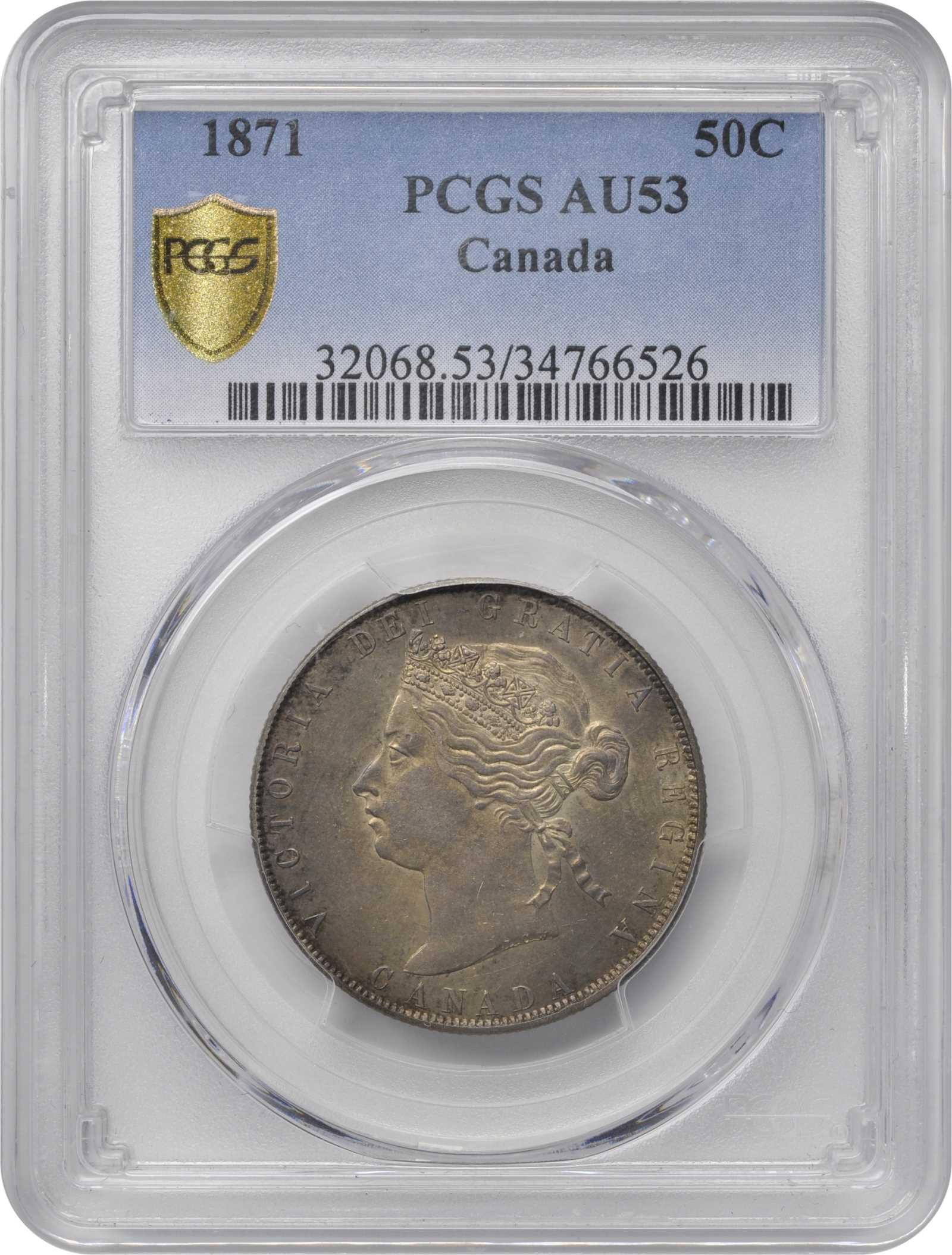 image for: CANADA. 50 Cents, 1871. London Mint. PCGS AU-53 Gold Shield.