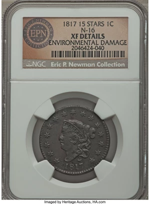 image for: 1817 1C 15 Stars, N-16, R.1, -- Environmental Damage -- NGC Details. XF. Ex: "Col." E.H.R. Green. NGC Census: (5/35). PCGS...
