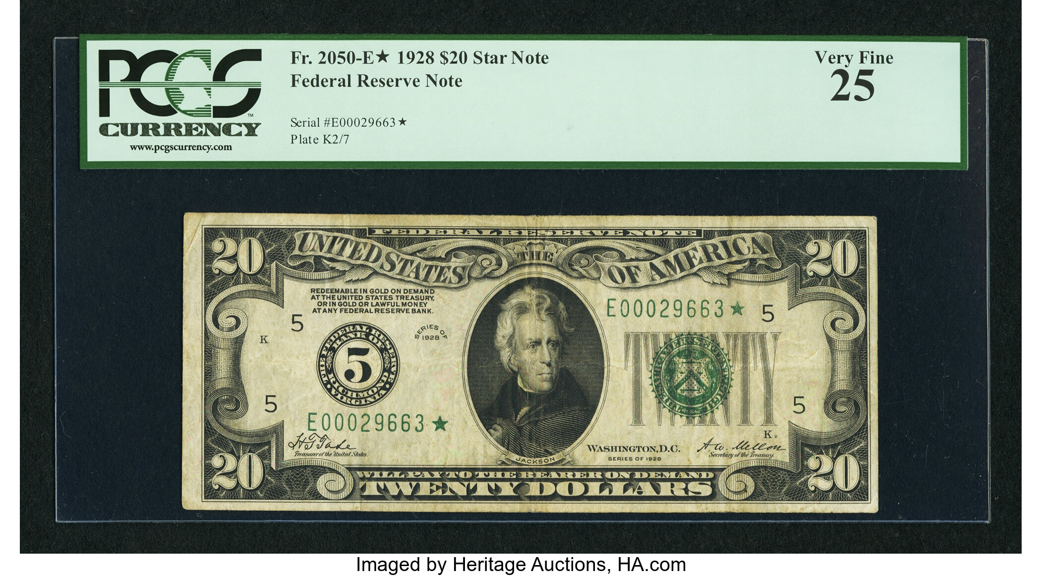 image for: Fr. 2050-E* $20 1928 Federal Reserve Star Note. PCGS Very Fine 25....