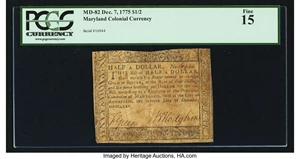 image for: Maryland December 7, 1775 $1/2 PCGS Fine 15....