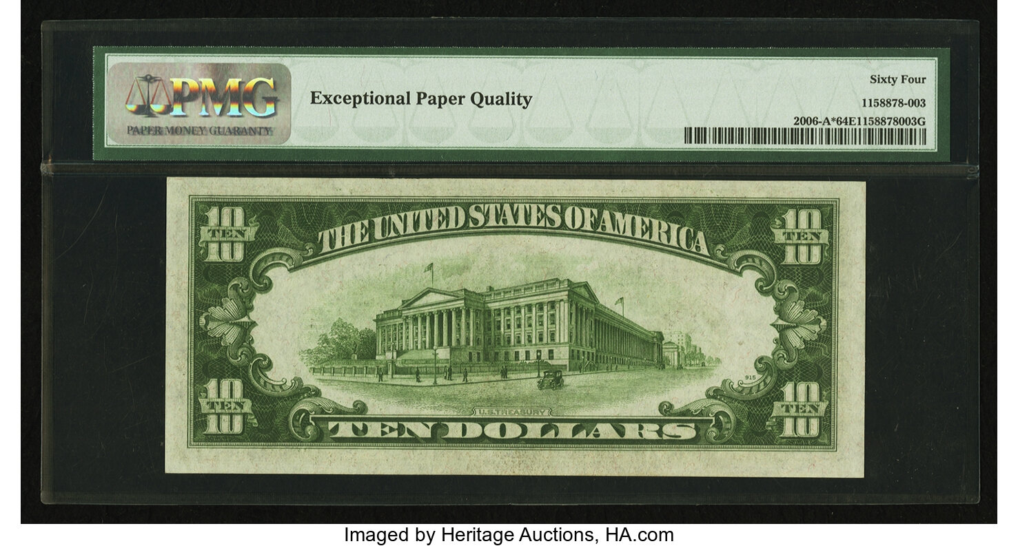 image for: Fr. 2006-A* $10 1934A Federal Reserve Star Note. PMG Choice Uncirculated 64 EPQ....