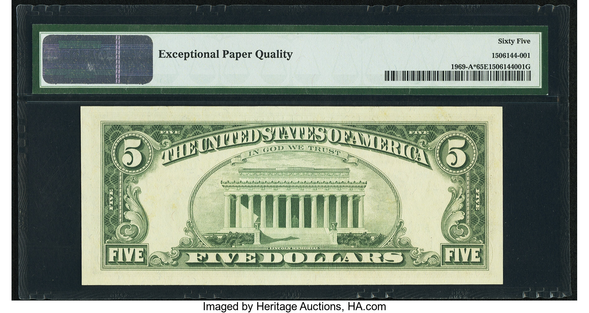 image for: Fr. 1969-A* $5 1969 Federal Reserve Note. PMG Gem Uncirculated 65 EPQ....