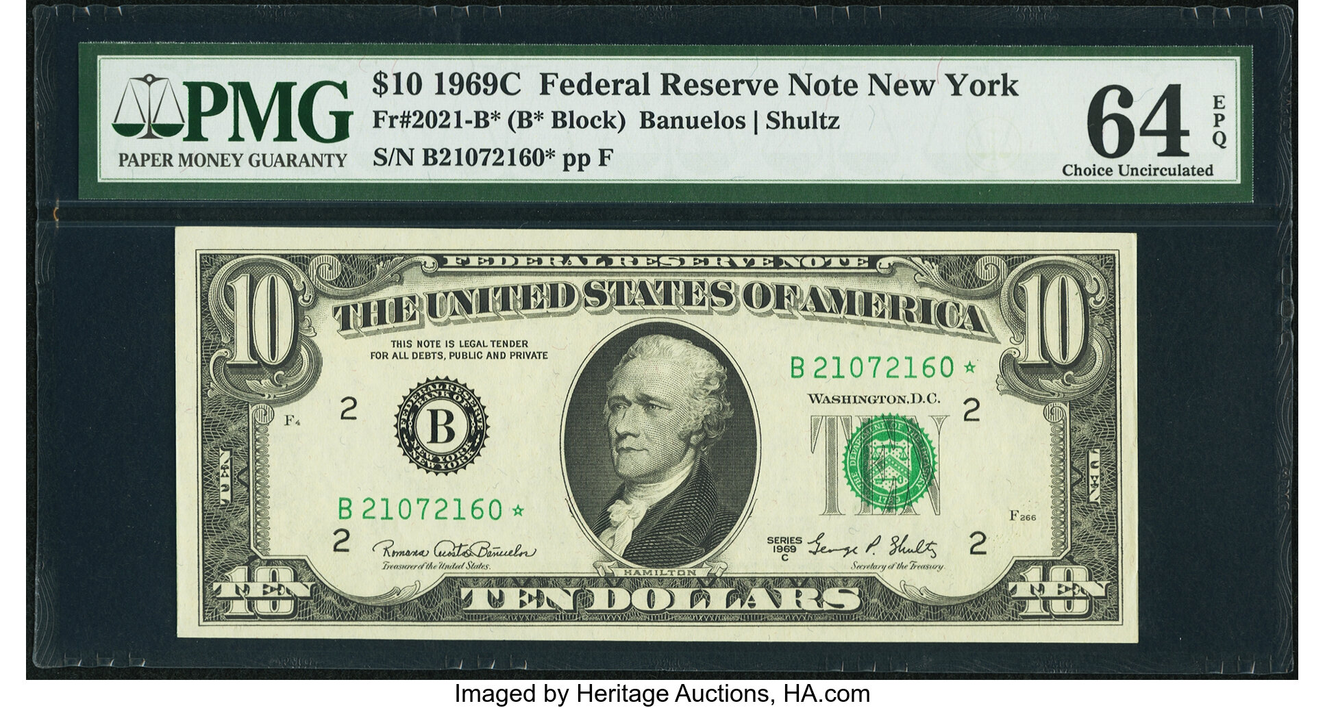 image for: Fr. 2021-B* $10 1969C Federal Reserve Star Note. PMG Choice Uncirculated 64 EPQ....