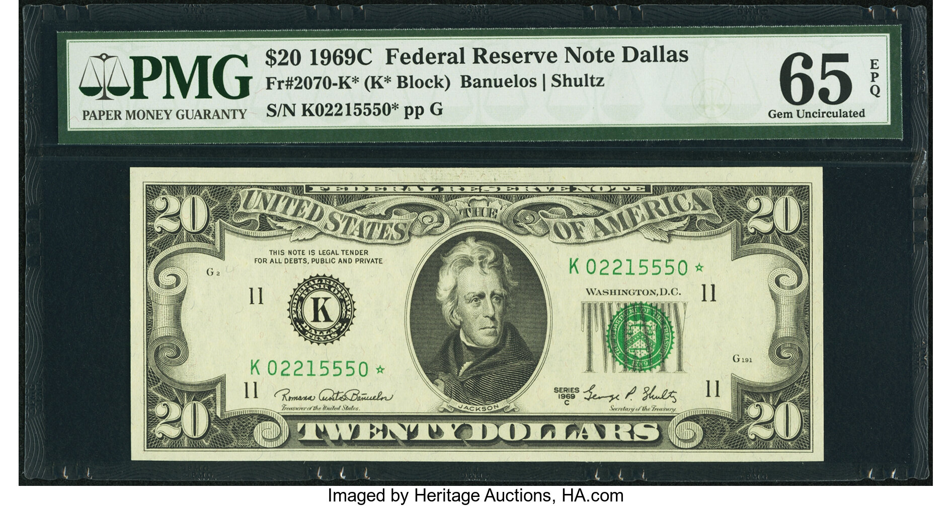 image for: Fr. 2070-K* $20 1969C Federal Reserve Star Note. PMG Gem Uncirculated 65 EPQ....