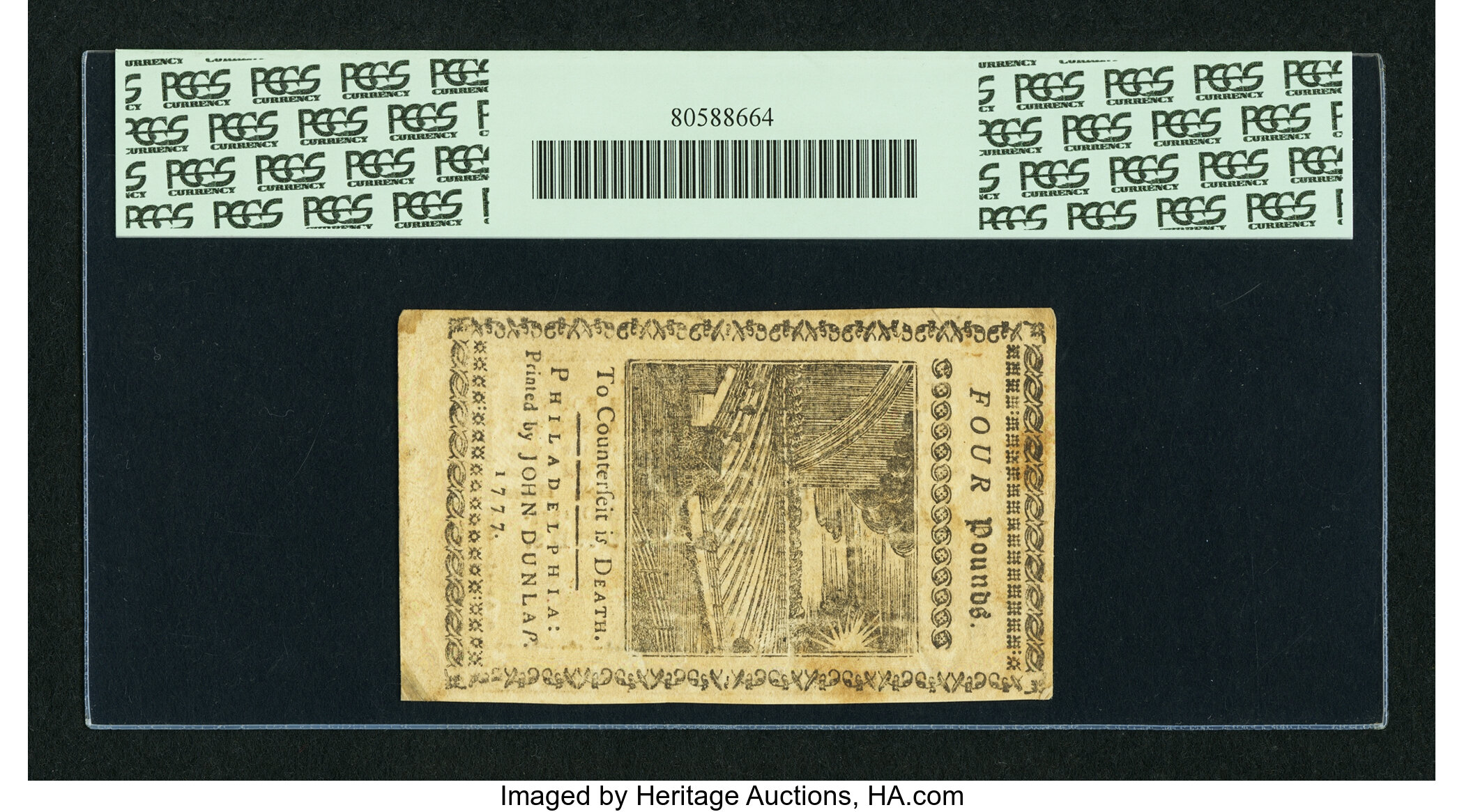 image for: Pennsylvania April 10, 1777 £4 Black PCGS Apparent About New 50....