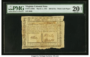 image for: Virginia March 1, 1781 $50 PMG Very Fine 20 Net....