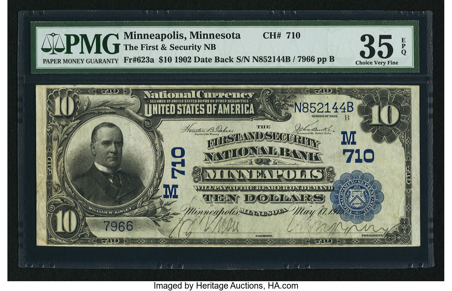 image for: Minneapolis, MN - $10 1902 Date Back Fr. 623a The First & Security NB Ch. # (M)710...