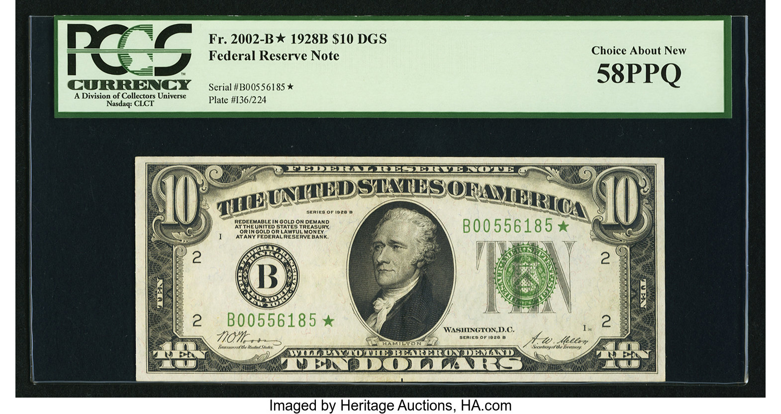 image for: Fr. 2002-B* $10 1928B Federal Reserve Note. PCGS Choice About New 58PPQ....