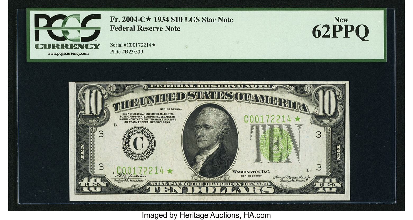 image for: Fr. 2004-C* $10 1934 Federal Reserve Note. PCGS New 62PPQ....