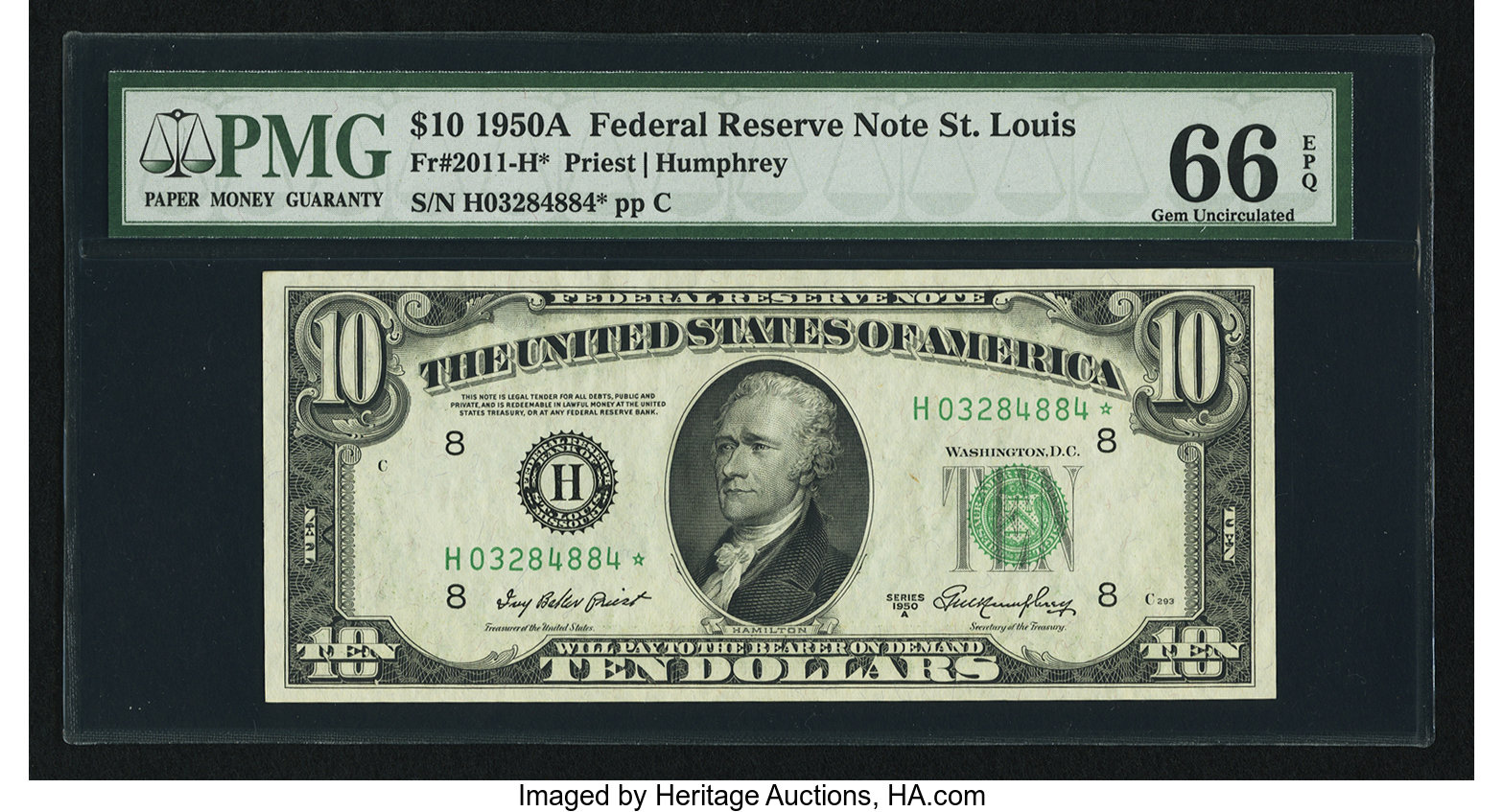 image for: Fr. 2011-H* $10 1950A Federal Reserve Note. PMG Gem Uncirculated 66 EPQ....