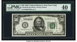 image for: Fr. 2100-B $50 1928 Federal Reserve Note. PMG Extremely Fine 40....