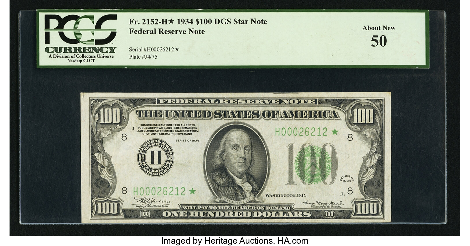 image for: Fr. 2152-H* $100 1934 Federal Reserve Note. PCGS About New 50....