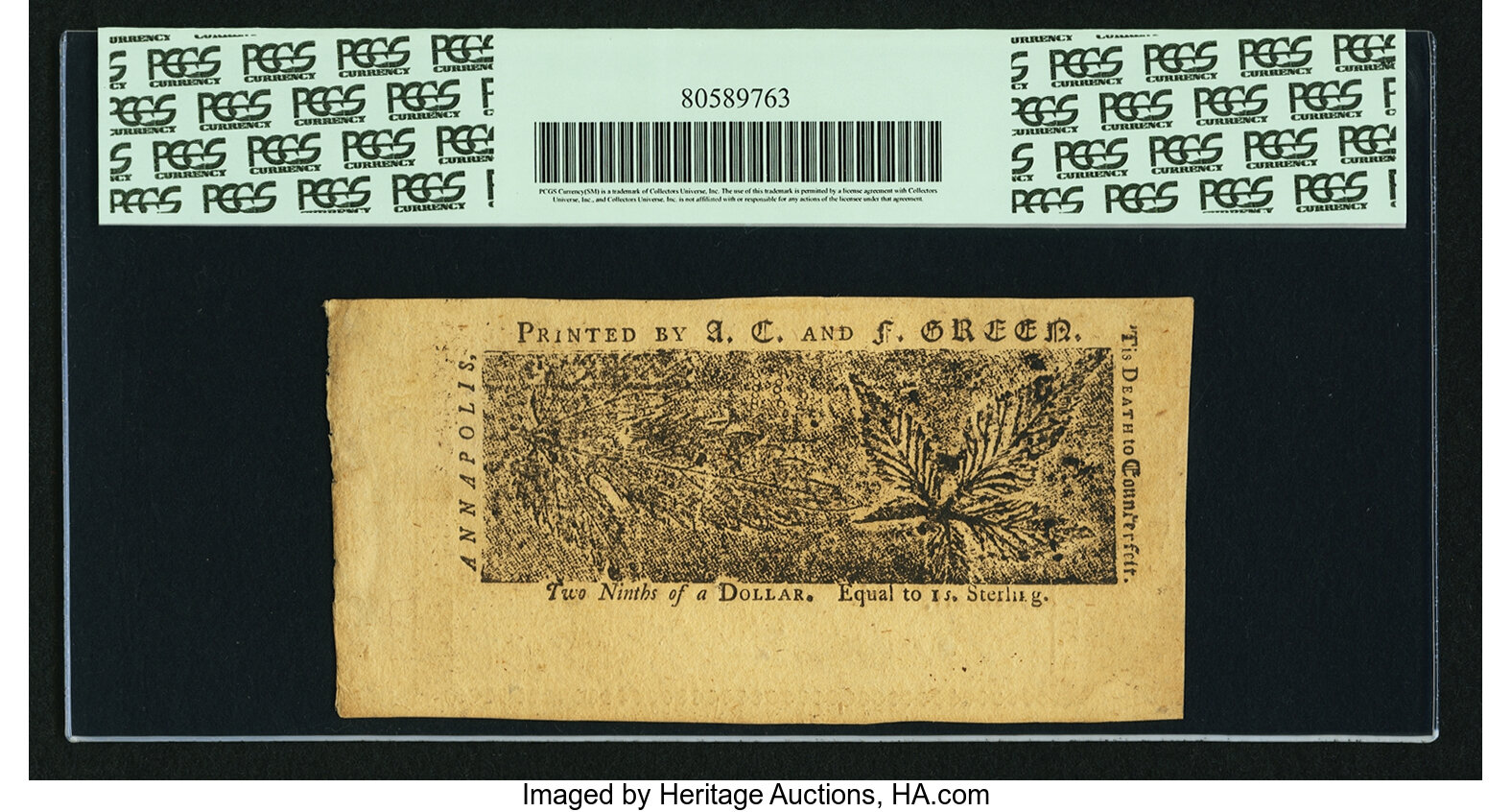 image for: Maryland April 10, 1774 $2/9 Fr. MD-62. PCGS Choice New 63PPQ....