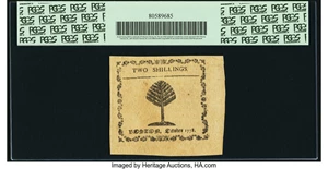 image for: Massachusetts October 16, 1778 2 Shillings Fr. MA-262. PCGS Choice New 63....