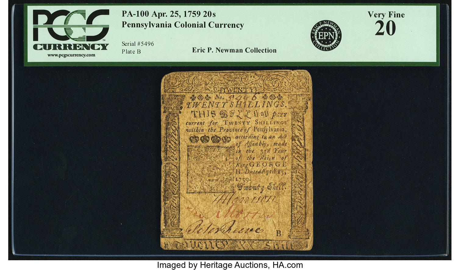 image for: Pennsylvania April 25, 1759 20 Shillings Fr. PA-100. PCGS Very Fine 20....
