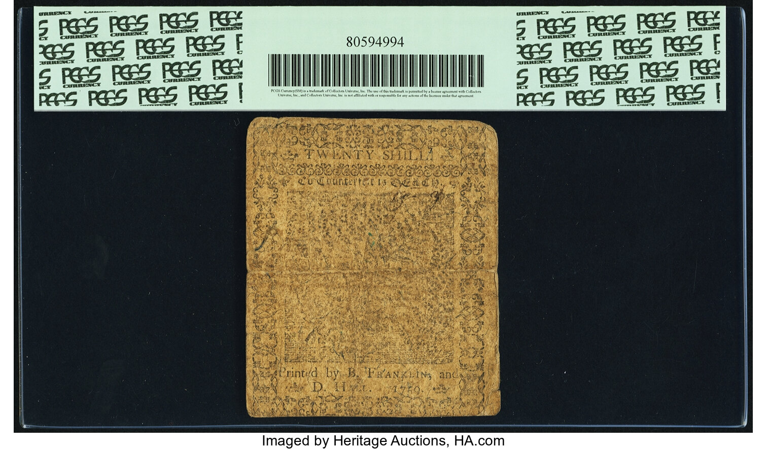 image for: Pennsylvania April 25, 1759 20 Shillings Fr. PA-100. PCGS Very Fine 20....