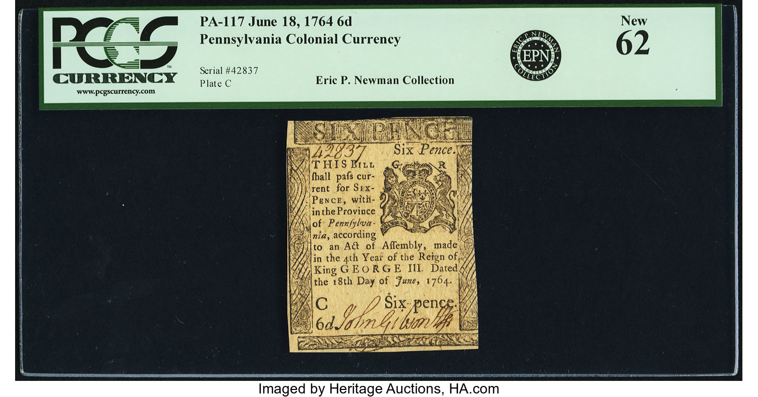 image for: Pennsylvania June 18, 1764 6 Pence Fr. PA-117. PCGS New 62....
