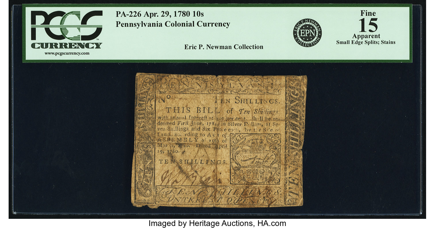 image for: Pennsylvania April 29, 1780 10 Shillings Fr. PA-226. PCGS Fine 15 Apparent....