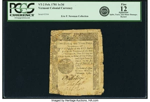 image for: State of Vermont 1781 1 Shilling 3 Pence Fr. VT-2. PCGS Fine 12 Apparent....