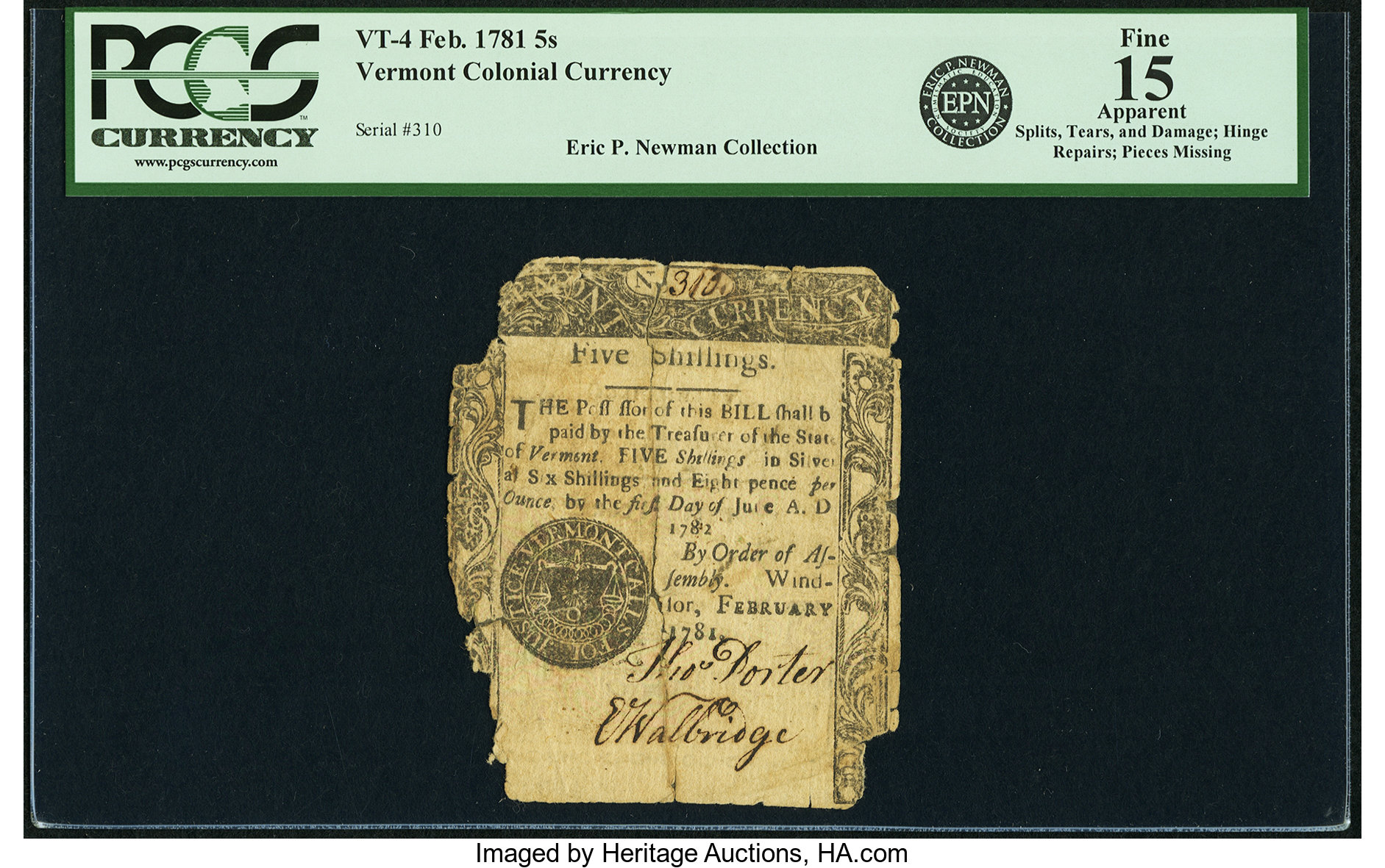 image for: State of Vermont 1781 5 Shillings Fr. VT-4. PCGS Fine 15 Apparent....