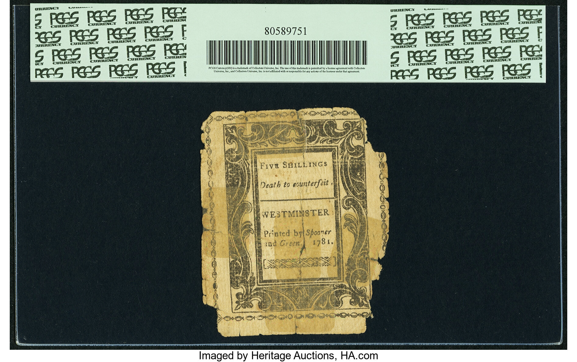 image for: State of Vermont 1781 5 Shillings Fr. VT-4. PCGS Fine 15 Apparent....