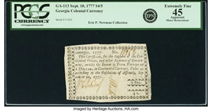 image for: Georgia Sept. 10, 1777 $4/5 Fr. GA-113. PCGS Extremely Fine 45 Apparent....