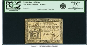image for: State of New Jersey January 9, 1781 4 Shillings Fr. NJ-199. PCGS Choice New 63 Apparent....
