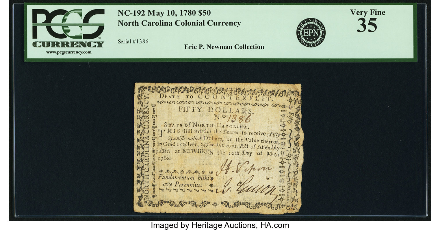 image for: North Carolina May 10, 1780 $50 Fr. NC-192. PCGS Very Fine 35....